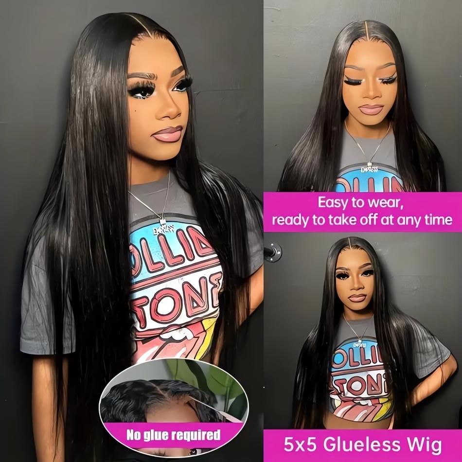 Bone Straight Wigs Glueless Wigs Human Hair Ready To Wear Wig 4X4 Pre Plucked Pre Cut Wig  Brazilian 100% Closure Wig