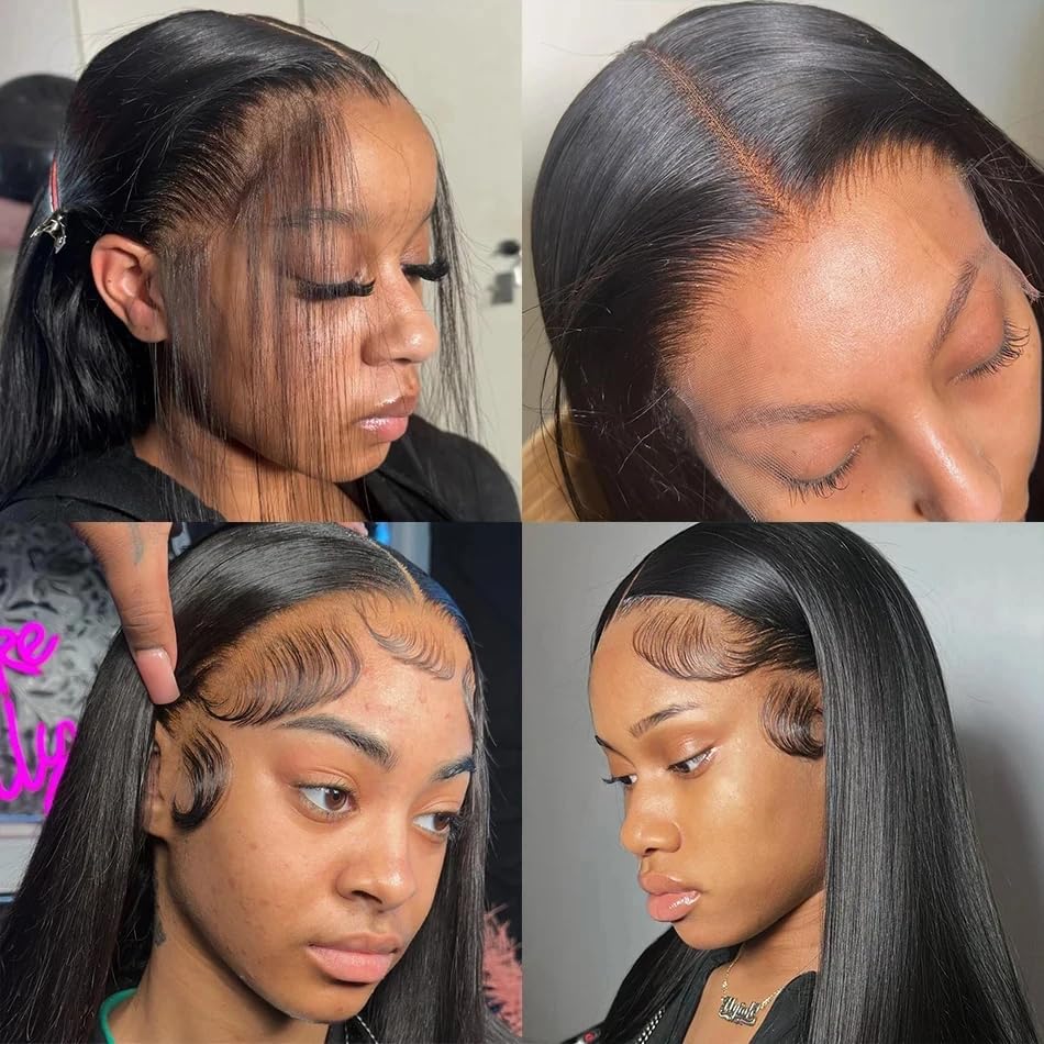 Bone Straight Wigs Glueless Wigs Human Hair Ready To Wear Wig 4X4 Pre Plucked Pre Cut Wig  Brazilian 100% Closure Wig