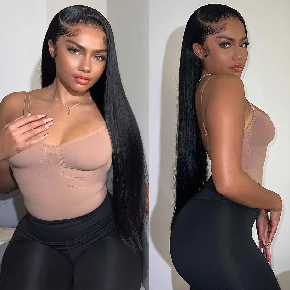 Bone Straight Wigs Glueless Wigs Human Hair Ready To Wear Wig 4X4 Pre Plucked Pre Cut Wig  Brazilian 100% Closure Wig