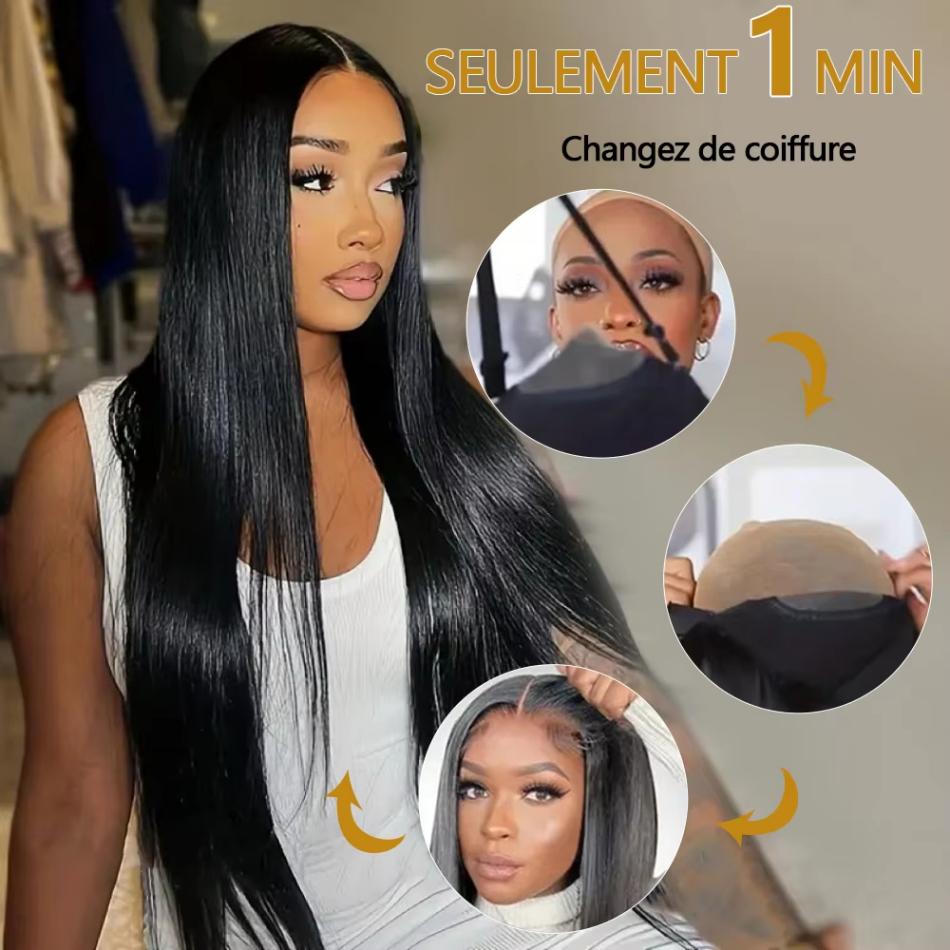 Bone Straight Wigs Glueless Wigs Human Hair Ready To Wear Wig 4X4 Pre Plucked Pre Cut Wig  Brazilian 100% Closure Wig